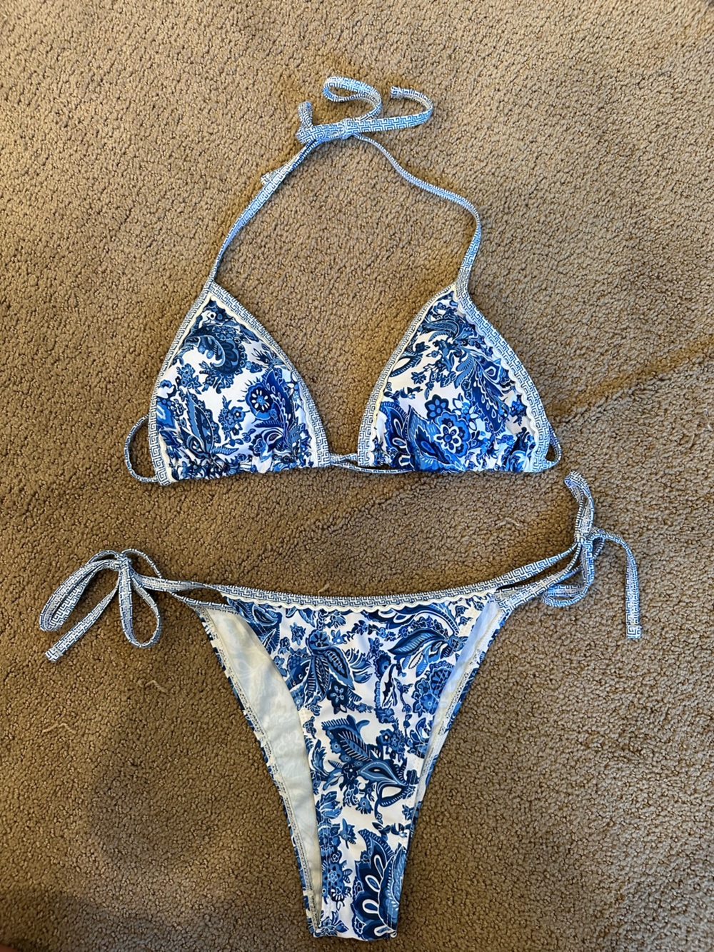 Blue Floral Triangle Bikini Set